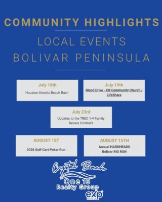 Upcoming Events on Bolivar Peninsula  July & August 2026
