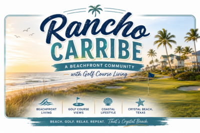 Rancho Carribe gated luxury beachfront community in Crystal Beach Texas with Gulf views and private beach access