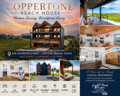 Coppertone Beach House: Modern Beachfront Luxury in Crystal Beach, Texas