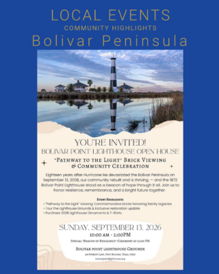 Bolivar Point Lighthouse Open House September 13 2026 on Bolivar Peninsula Texas