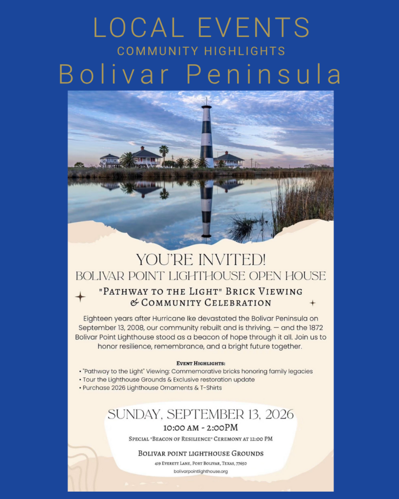 Bolivar Point Lighthouse Open House September 13 2026 on Bolivar Peninsula Texas